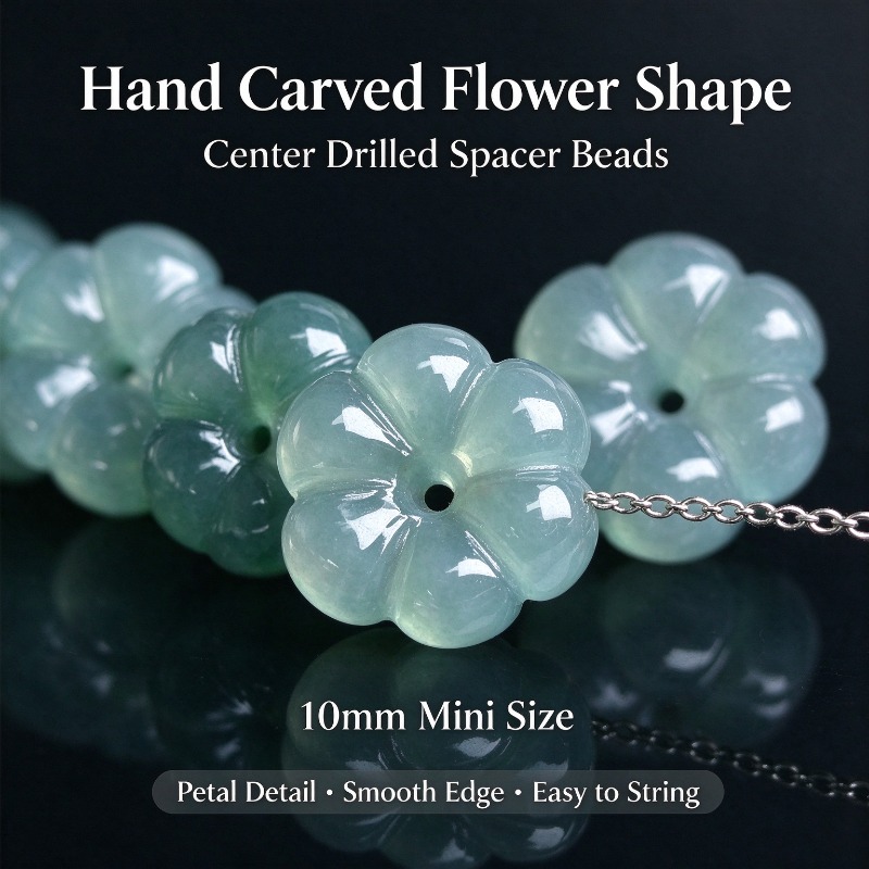 Bracelets - 10 ชิ้น ลูกปัดหินหยกน้ำสีน้ำเงินพม่าธรรมชาติ แกะสลักด้วยมือ รูปดอกไม้ห้ากลีบ สำหรับทำสร้อยข้อมือและต่างหู