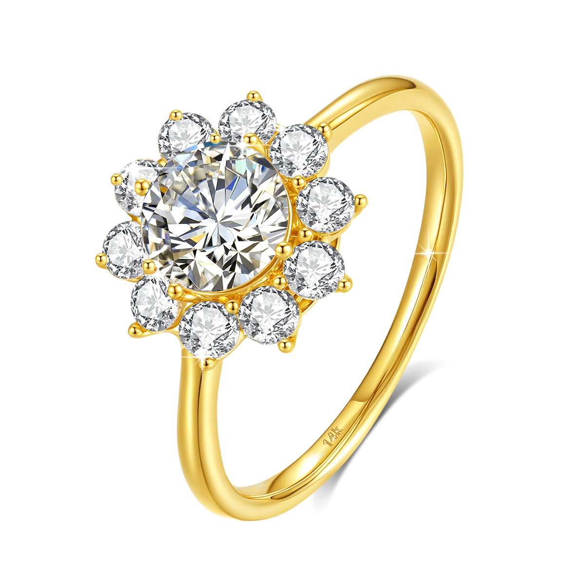 Moissanite Engagement Ring 1 Carat - แหวนดอกไม้ทองคำแท้ 14k ประดับเพชรโมอิสซาไนต์เต็มวง 1 กะรัต ของแท้