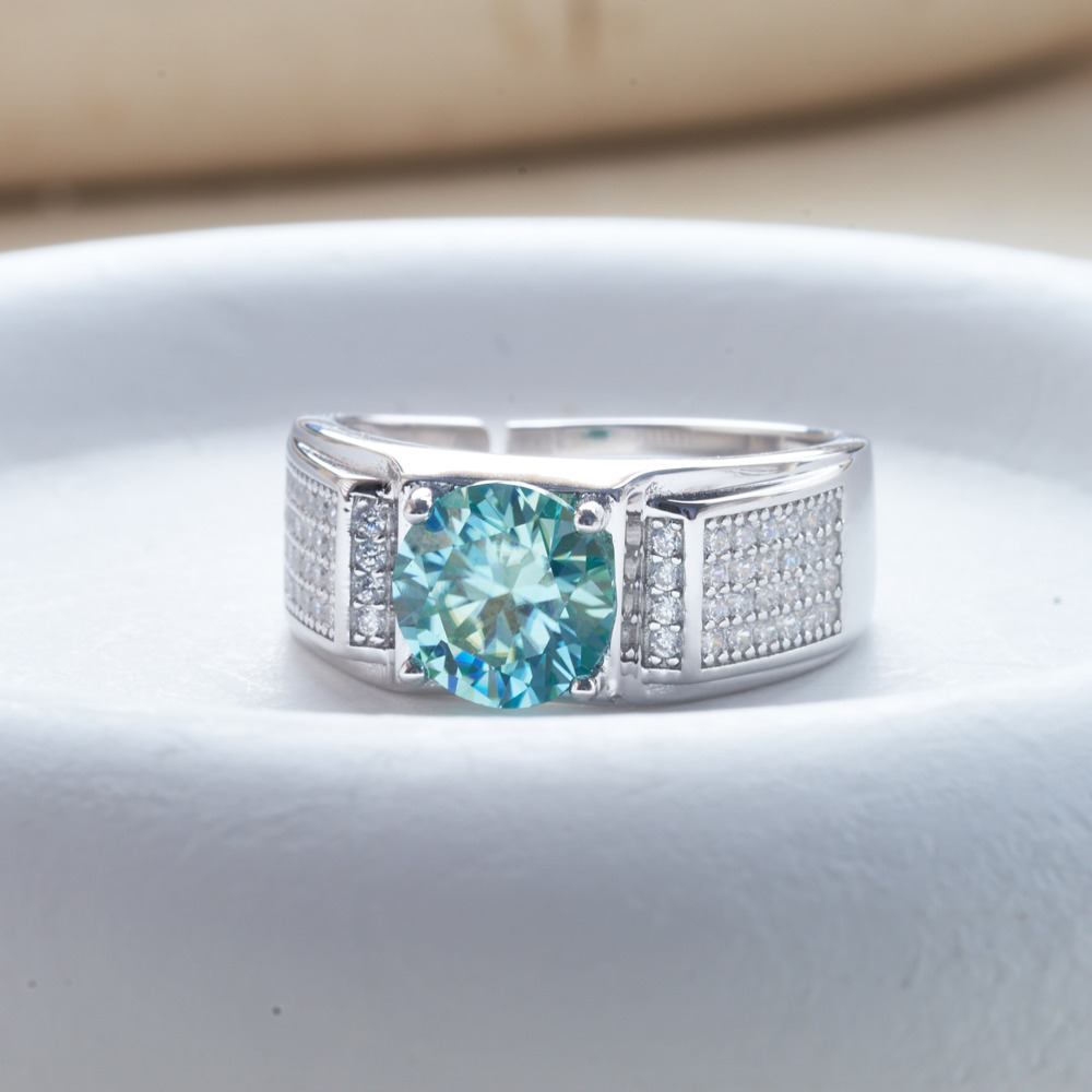 แหวนเพชรโมอิสสีฟ้าธรรมชาติ1กะร - Moissanite Engagement Ring 1 Carat บทวิจารณ์และราคา