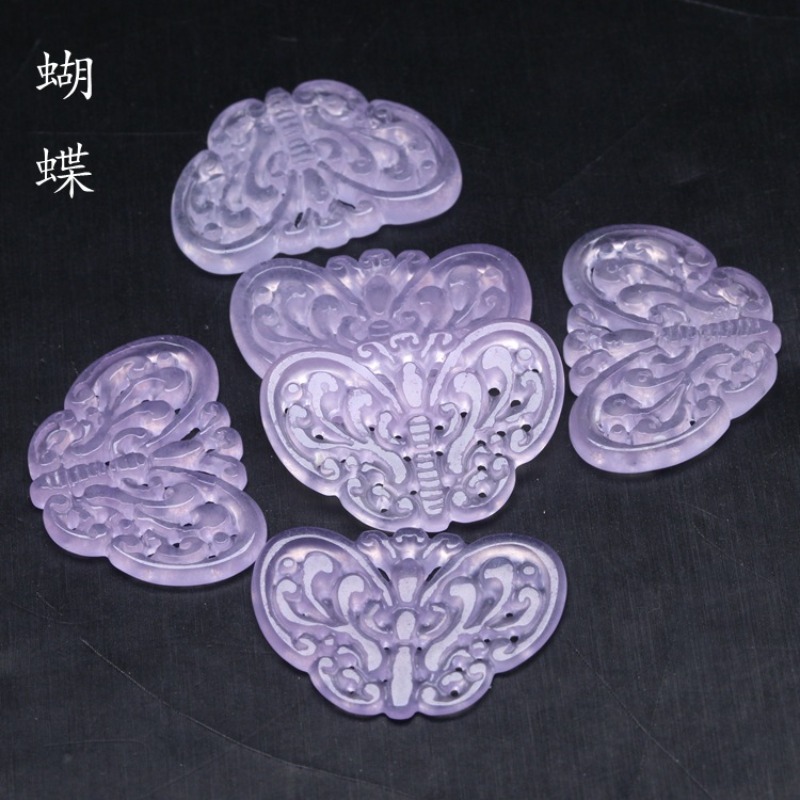 2 PC หยกสีม่วงธรรมชาติ Hollow  - Earrings บทวิจารณ์และราคา