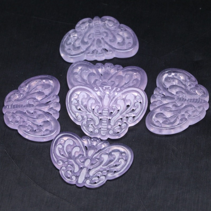2 PC หยกสีม่วงธรรมชาติ Hollow  - Earrings บทวิจารณ์และราคา