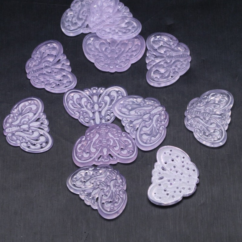 2 PC หยกสีม่วงธรรมชาติ Hollow  - Earrings บทวิจารณ์และราคา