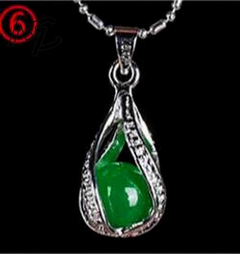 จี้หยกเขียวจีนทรงหยดน้ำเงินเงิ - Necklaces บทวิจารณ์และราคา
